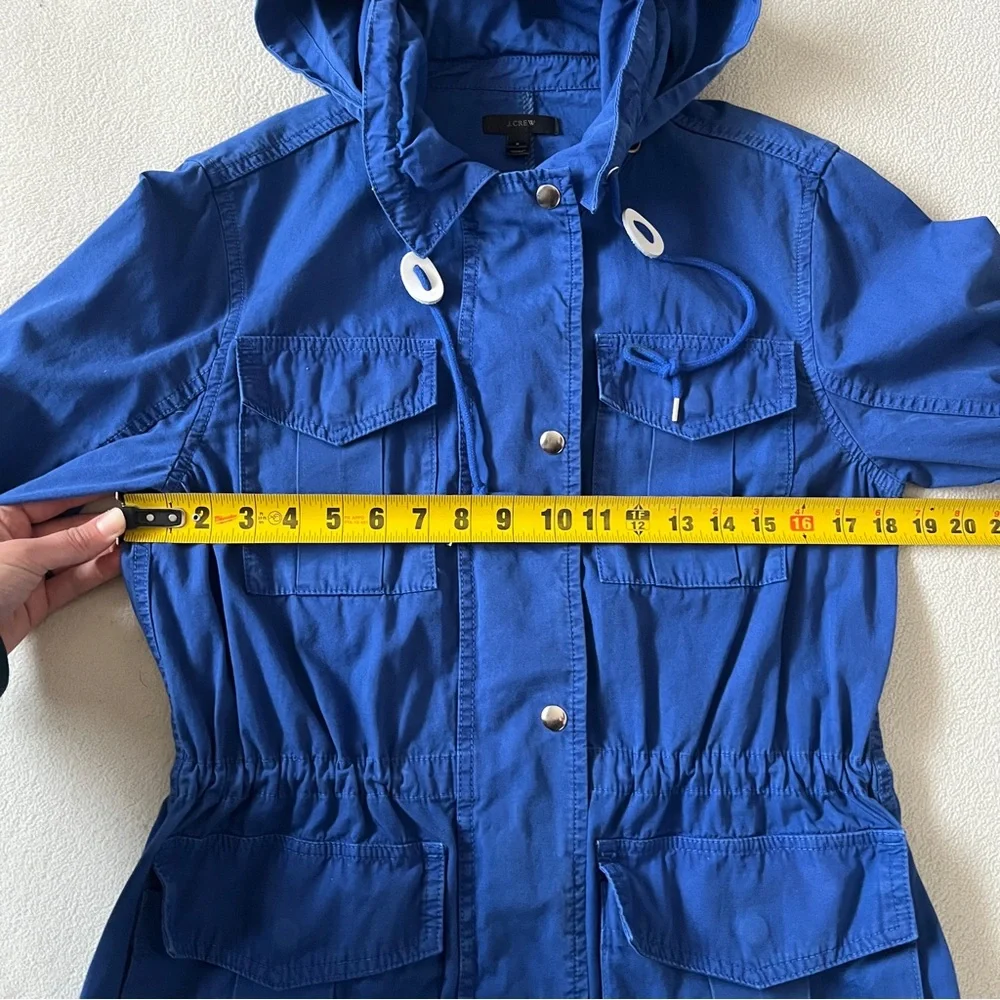 J Crew Women’s Blue Lagoon Fatigue Hooded Boyfriend Utility Jacket Cinch Waist - Picture 15 of 16